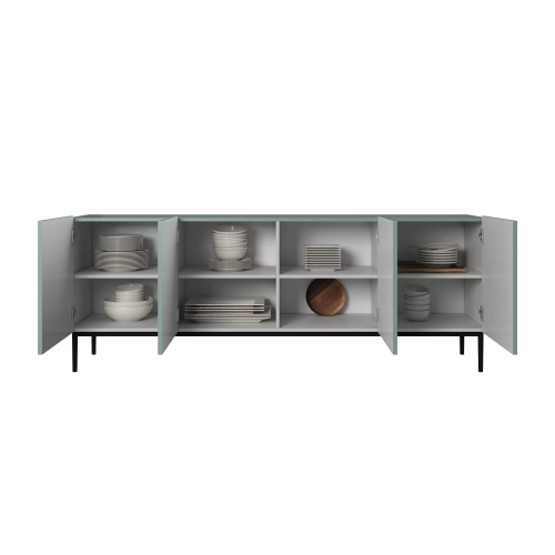 Komoda Nicole 200 cm z ryflowanym frontem i metalowymi nogami- szałwia / czarne nóżki - Limitowana oferta